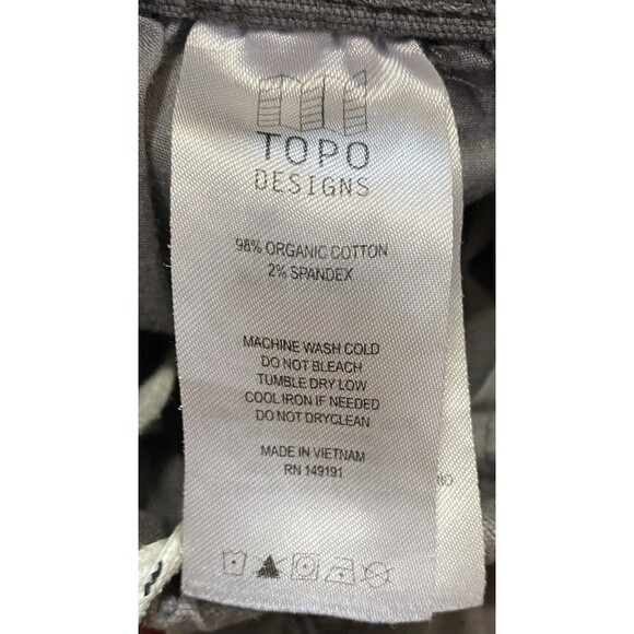TOPO Designs Organic Cotton Shorts Brown 6” Inseam Pockets Mens Large Button Fly - Picture 15 of 16